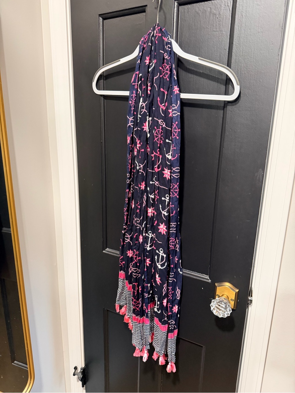 Talbots Navy Nautical Print Scarf with Pink Accents